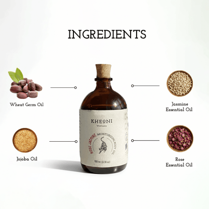 Rose Jasmine Moisturizing Body Oil - 100 ml – Body Oil on Brown Living™. SKU: FFBORJ10L. Img 3.