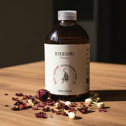 Rose Jasmine Moisturizing Body Oil - 100 ml – Body Oil on Brown Living™. SKU: FFBORJ10L. Img 4.