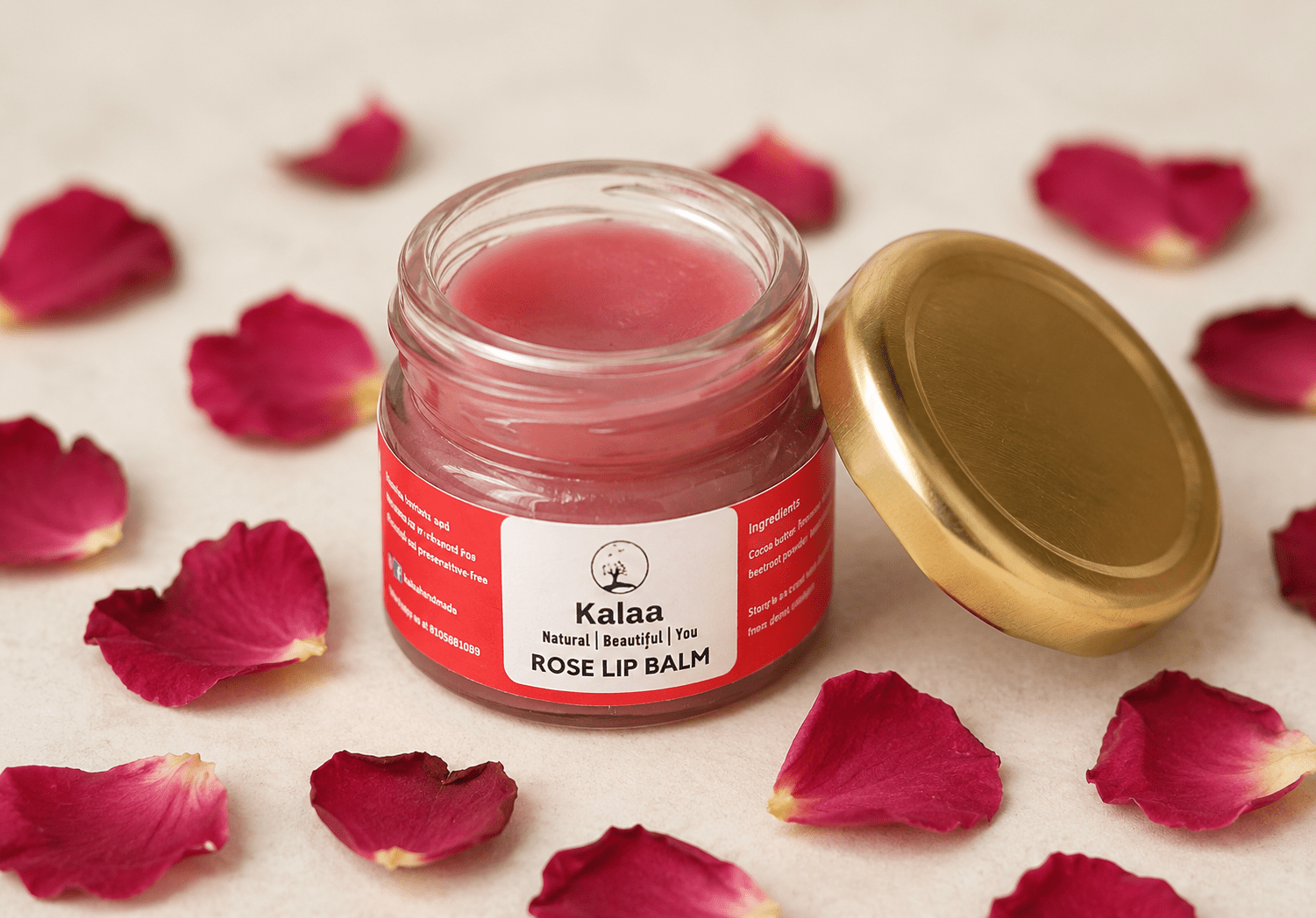 Rose Lip Balm Hydrating Natural Lip Care 20 gm – Lip Balms on Brown Living™. SKU: ROSLPBM. Img 1.