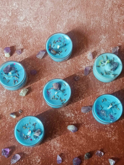 Rose Petals & Gold Foil Tealight - Set of 6 (Lavendar) – Candles & Fragrances by Rasa Home available on Brown Living™. Lavendar Amethyst Tealight - Set Of 6 . SKU: TCS068_N. Img 8.