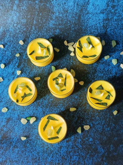 Rose Petals & Gold Foil Tealight - Set of 6 (Lavendar) – Candles & Fragrances by Rasa Home available on Brown Living™. Leaf & Crystal Tealight - Set Of 6 . SKU: TCS062_N. Img 7.