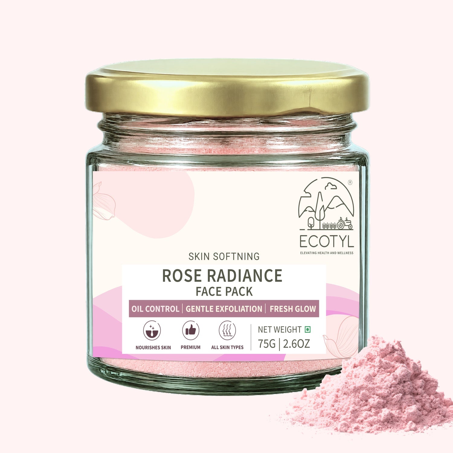 Rose Radiance Face Pack | Skin Glow & Brightening | 75g – Face Pack on Brown Living™. SKU: ECOTYL00067. Img 1.