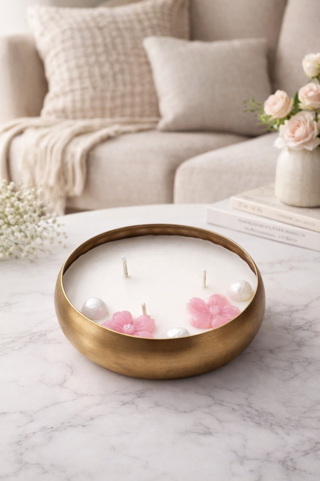 Rose Scented Floral Urli Candle – Elegant Home Fragrance Decor – Candles & Fragrances on Brown Living™. SKU: SN2587. Img 2.