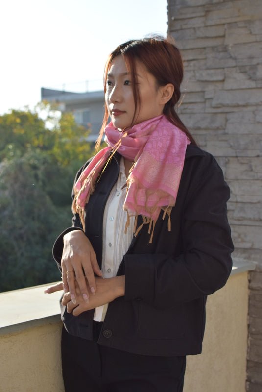 Rouge Silk Stole from Banaras | Handwoven Silk Stole – Womens Accessories on Brown Living™. SKU: EKL_04. Img 1.