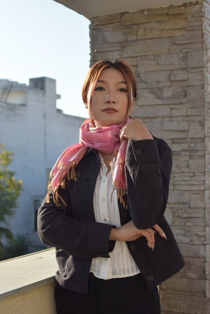 Rouge Silk Stole from Banaras | Handwoven Silk Stole – Womens Accessories on Brown Living™. SKU: EKL_04. Img 5.