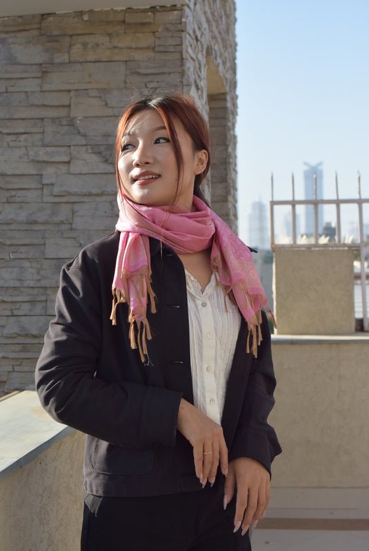 Rouge Silk Stole from Banaras | Handwoven Silk Stole – Womens Accessories on Brown Living™. SKU: EKL_04. Img 2.