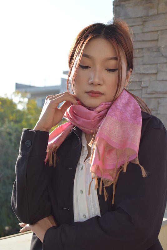 Rouge Silk Stole from Banaras | Handwoven Silk Stole – Womens Accessories on Brown Living™. SKU: EKL_04. Img 6.