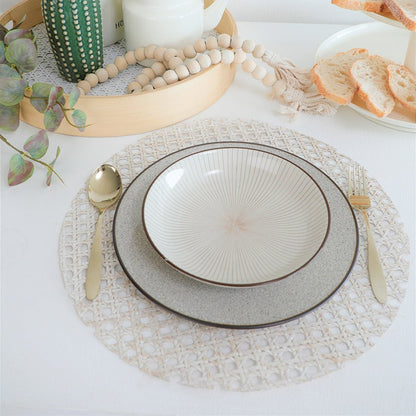 Round White Wash Placemat – Handmade, Eco - Friendly Table Decor – Home Decor on Brown Living™. SKU: RoundWhiteWashplacemat. Img 2.