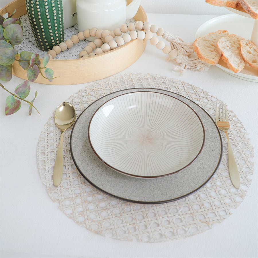 Round White Wash Placemat – Handmade, Eco - Friendly Table Decor – Home Decor on Brown Living™. SKU: RoundWhiteWashplacemat. Img 2.
