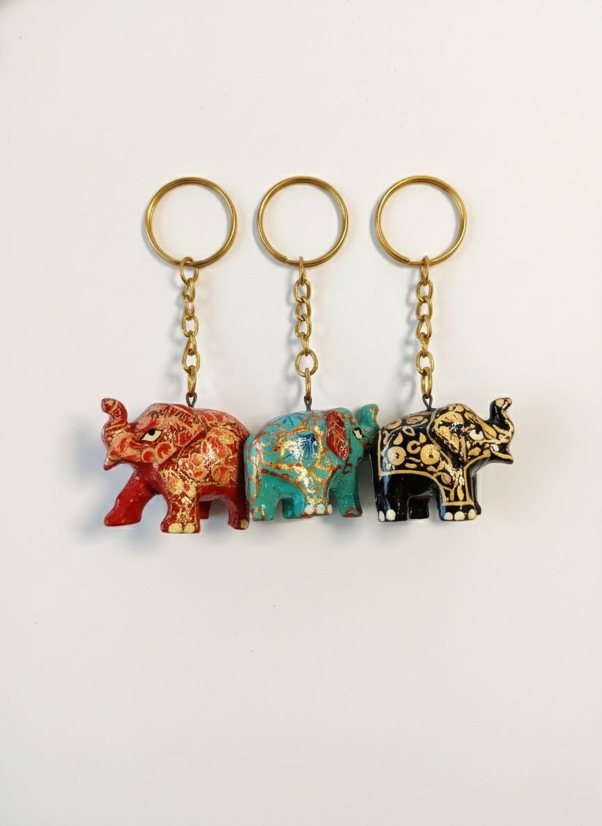 Royal Elephant Key Accessory - Handpainted Wooden Keychain – Stationary on Brown Living™. SKU: KPJKKCSMEPMC01. Img 3.