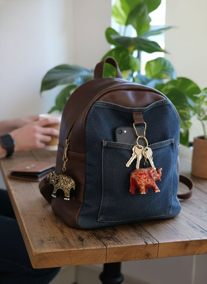 Royal Elephant Key Accessory - Handpainted Wooden Keychain – Stationary on Brown Living™. SKU: KPJKKCSMEPMC01. Img 2.