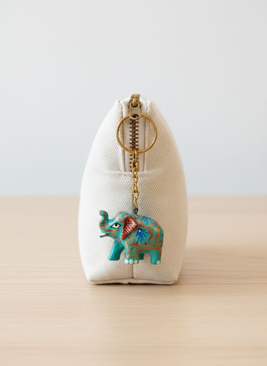 Royal Elephant Key Accessory - Handpainted Wooden Keychain – Stationary on Brown Living™. SKU: KPJKKCSMEPMC01. Img 4.