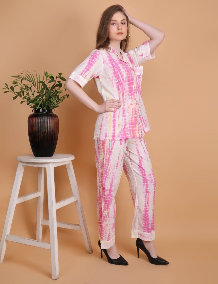 Ruby Handblock Print Cotton Pyjama Set | Verified Sustainable by Brown Living™