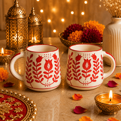 Ruby Heart Red Ceramic Mug Set of 2 | Diwali Festive Gift – Mugs on Brown Living™. SKU: D-454. Img 4.
