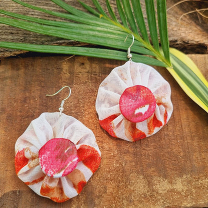 Ruby Upcycled Textile Earring - White and Red | Verified Sustainable by Brown Living™