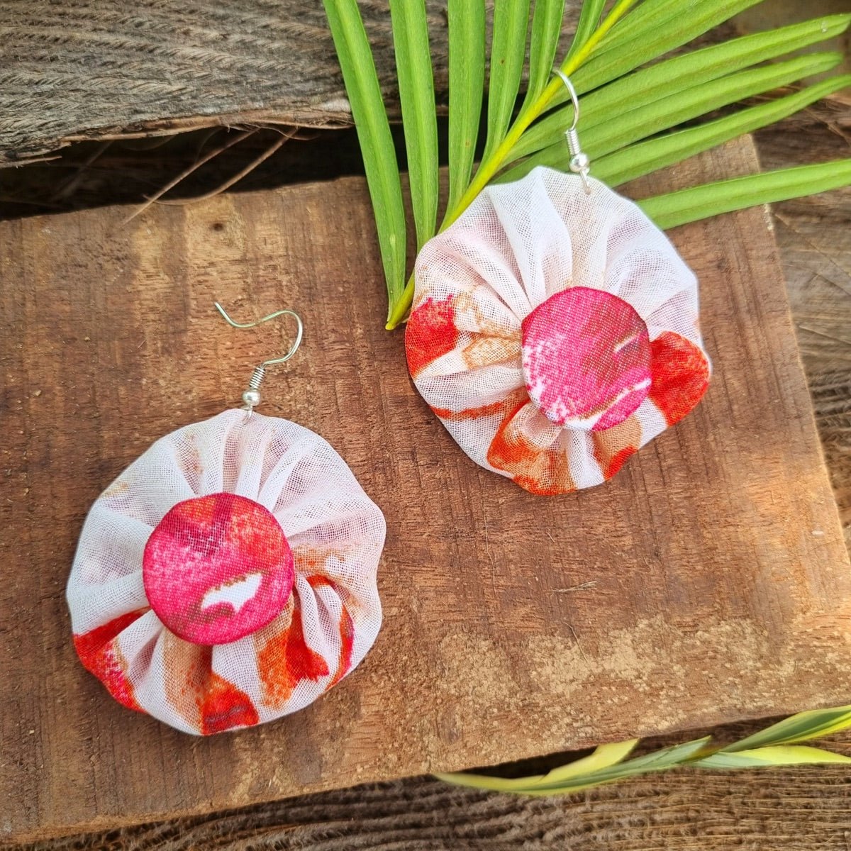 Ruby Upcycled Textile Earring - White and Red | Verified Sustainable by Brown Living™