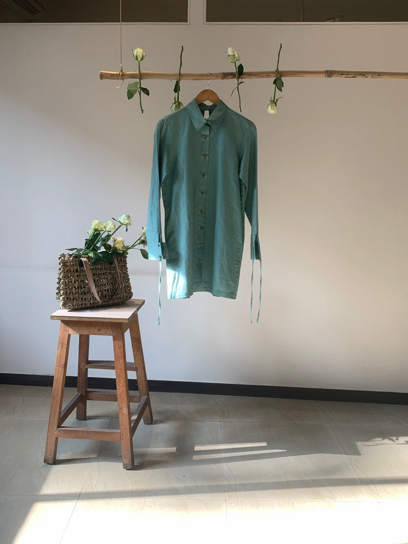 Ruched Sleeves Hemp Cotton Shirt hemp Cotton Dress | Verified Sustainable Womens Dress on Brown Living™