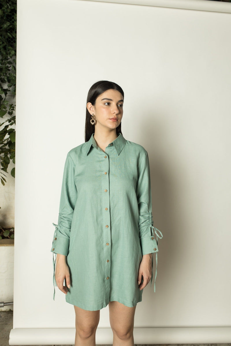 Ruched Sleeves Hemp Cotton Shirt hemp Cotton Dress | Verified Sustainable Womens Dress on Brown Living™