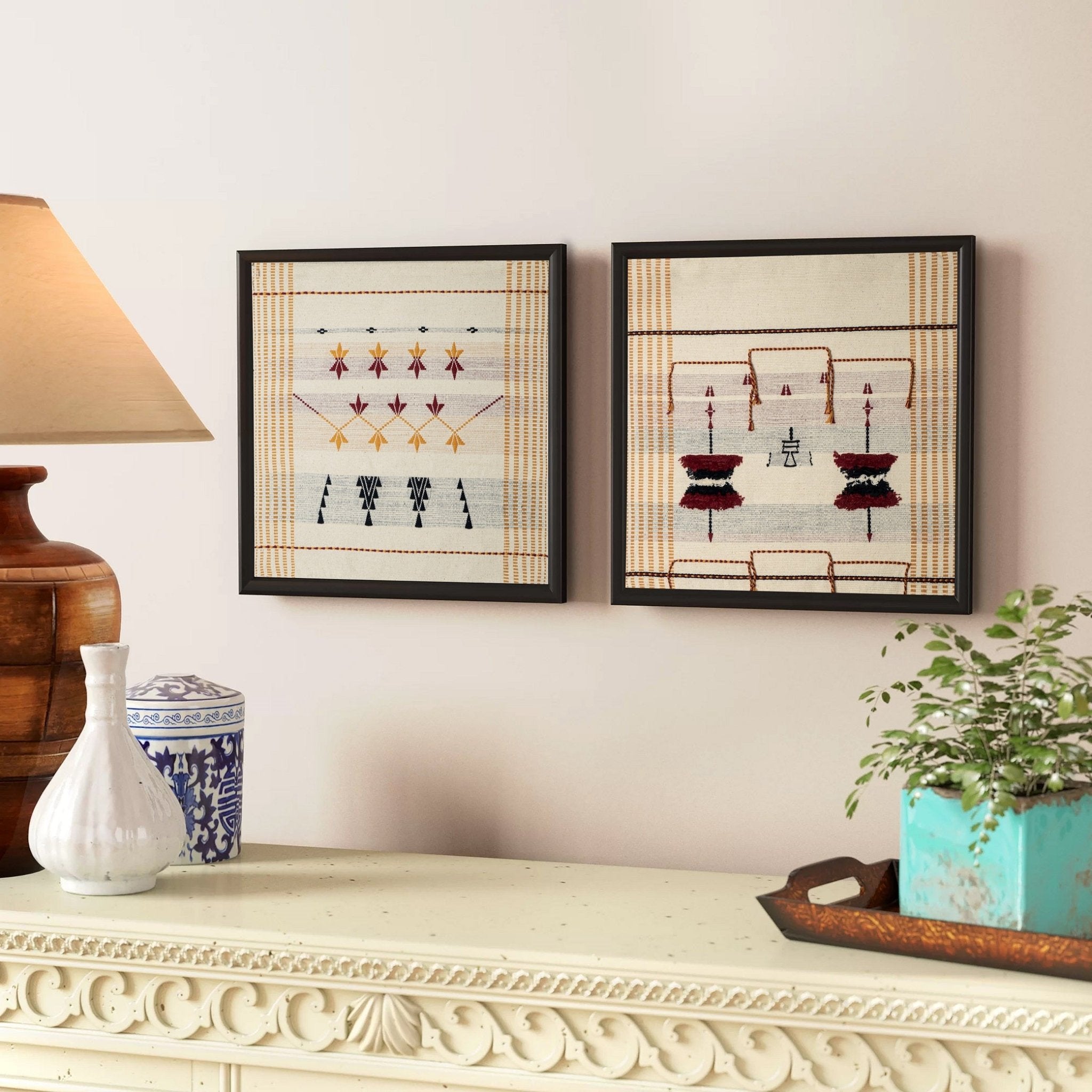 Rungu Fabric Wall Art – 15 x 17 Inches | Handcrafted Textile - Unframed – Wall Decor on Brown Living™. SKU: UD00000209. Img 2.