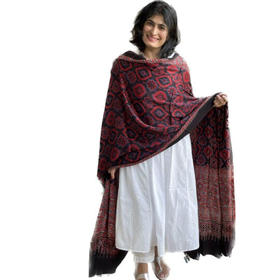 Rust Ajrakh silk dupatta – Womens Dupatta on Brown Living™. SKU: K737. Img 11.