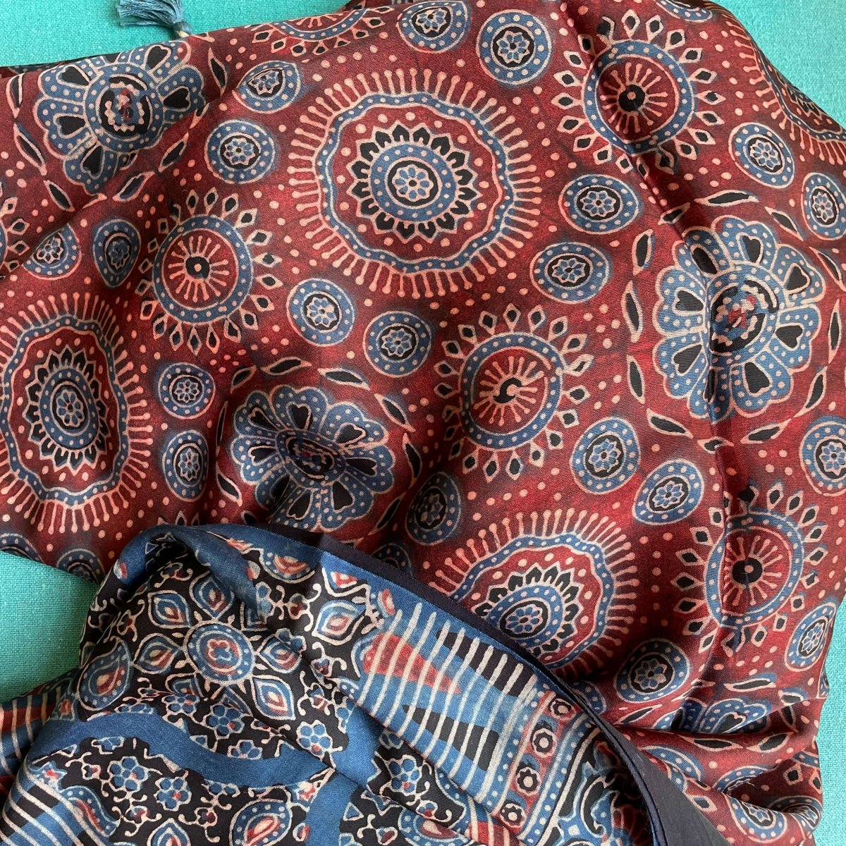 Rust Ajrakh silk dupatta – by Forsarees available on Brown Living™. . SKU: K737. Img 14.
