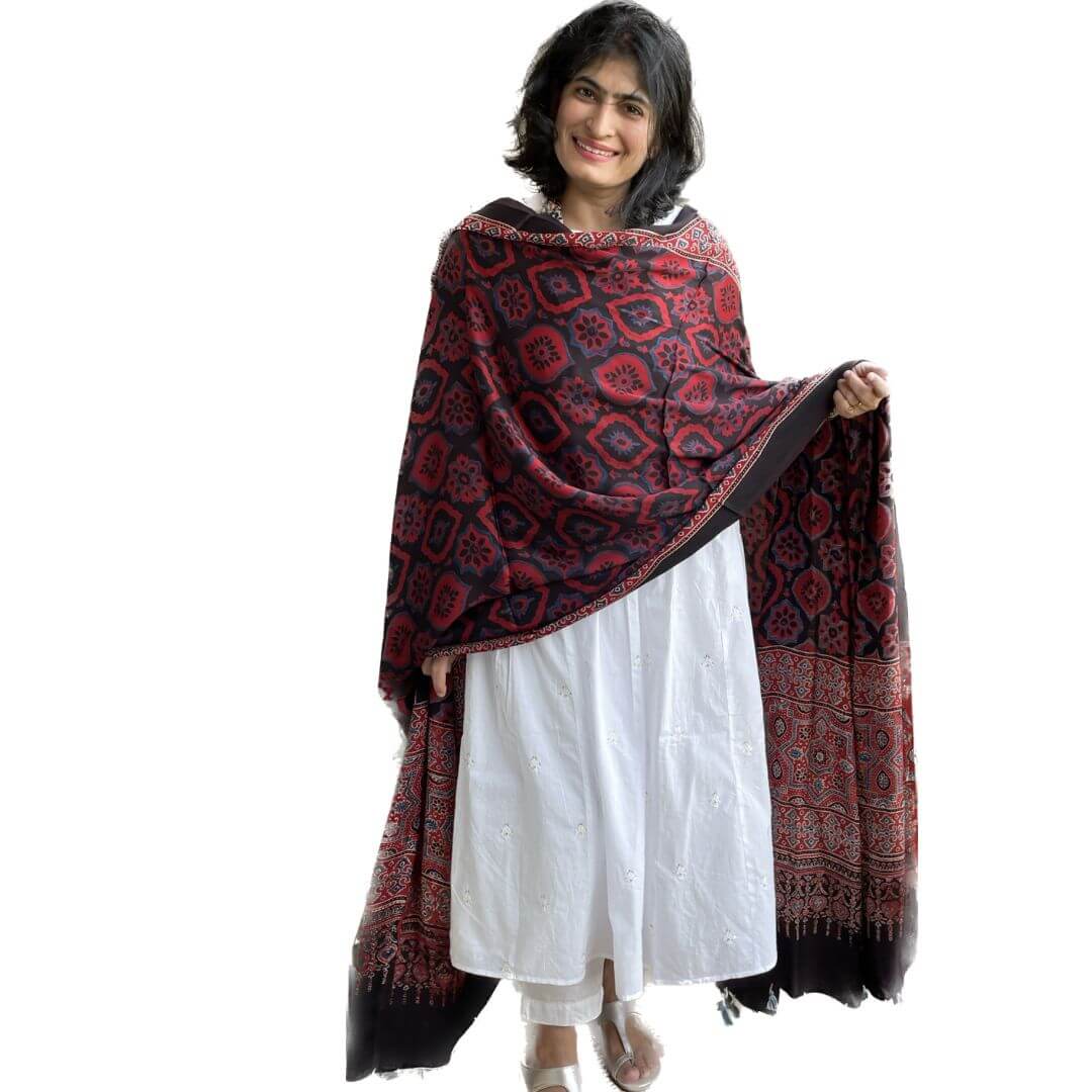 Rust Ajrakh silk dupatta – by Forsarees available on Brown Living™. . SKU: K737. Img 2.