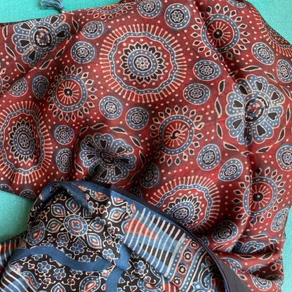 Rust Ajrakh silk dupatta – by Forsarees available on Brown Living™. . SKU: K737. Img 5.