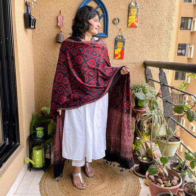 Rust Ajrakh silk dupatta – Womens Dupatta on Brown Living™. SKU: K737. Img 7.