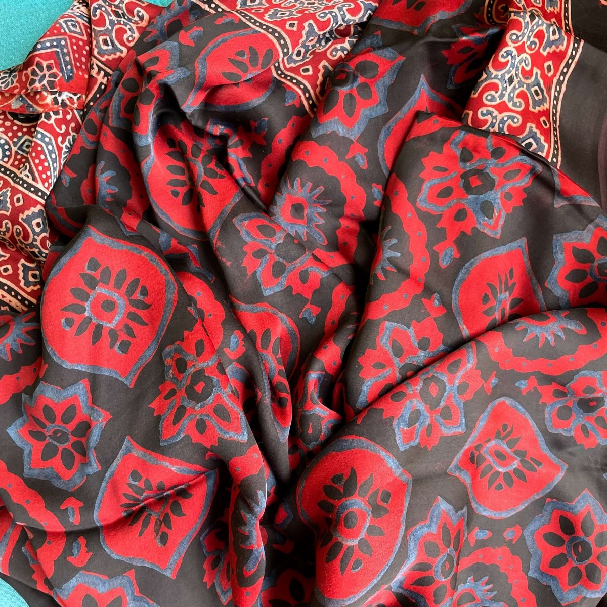 Rust Ajrakh silk dupatta – by Forsarees available on Brown Living™. . SKU: K737. Img 18.
