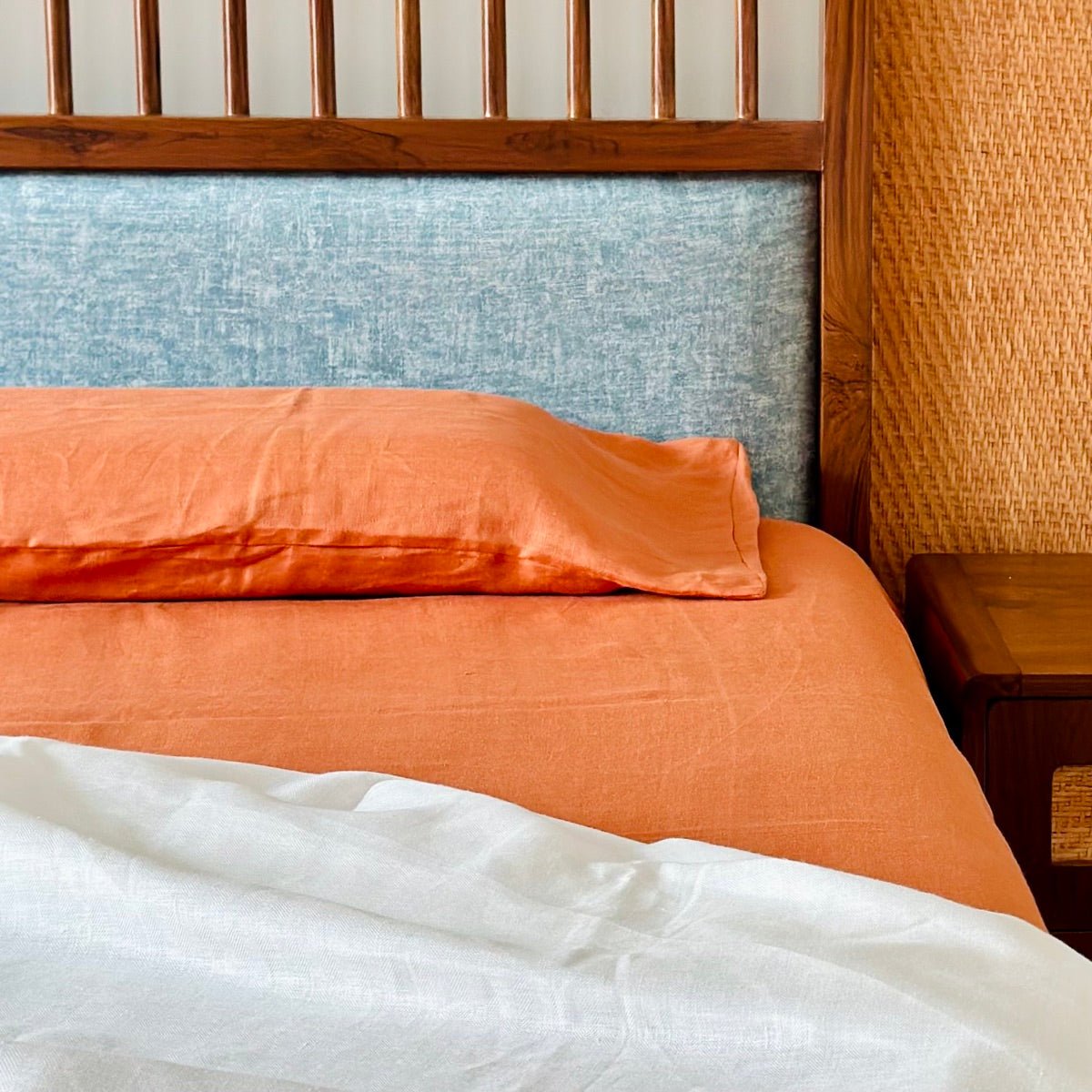 Rust Orange Hemp Herringbone Weave Bedsheet Set with Pillow Cases - Sawera | Verified Sustainable by Brown Living™