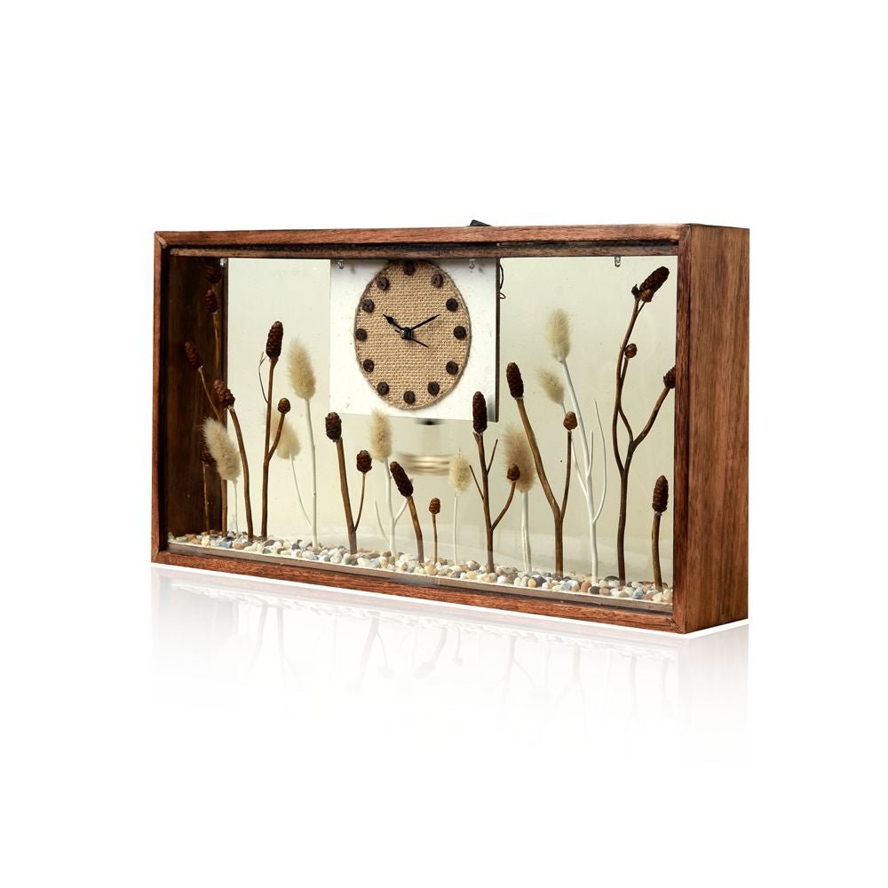 Rustic Harvest Natural Wood Clock | Handcrafted Desk Oragniser Clock – Home Decor on Brown Living™. SKU: CL-RH. Img 3.