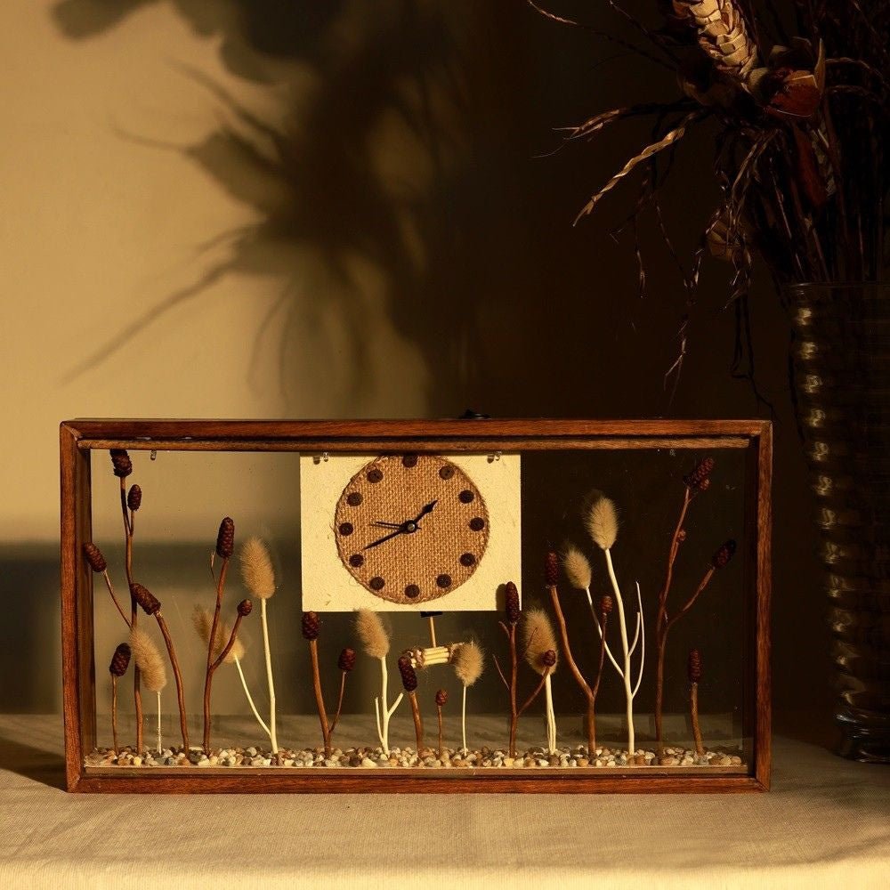 Rustic Harvest Natural Wood Clock | Handcrafted Desk Oragniser Clock – Home Decor on Brown Living™. SKU: CL-RH. Img 1.