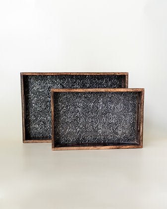 Rustic Mango Wood Tray Set of 2 | Handcrafted Serving & Decor Trays – Trays & Platters on Brown Living™. SKU: ANTRMTHKGB. Img 1.
