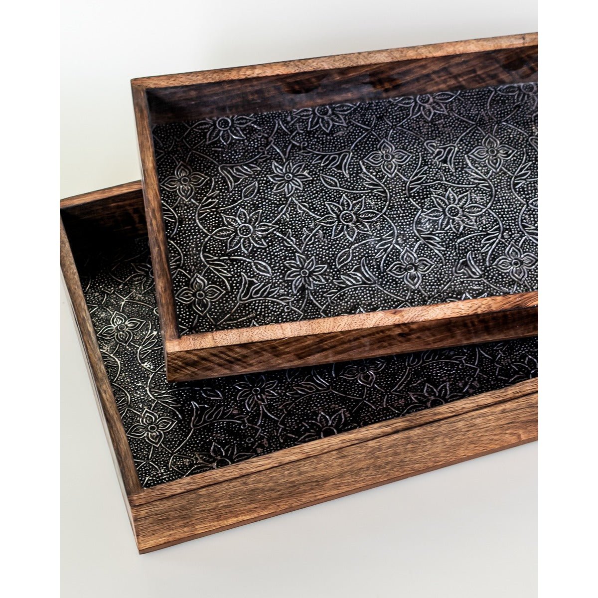 Rustic Mango Wood Tray Set of 2 | Handcrafted Serving & Decor Trays – Trays & Platters on Brown Living™. SKU: ANTRMTHKGB. Img 4.