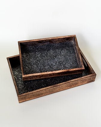Rustic Mango Wood Tray Set of 2 | Handcrafted Serving & Decor Trays – Trays & Platters on Brown Living™. SKU: ANTRMTHKGS. Img 4.