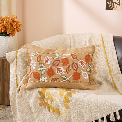 Rustic Petals Cotton Slub Cushion | Textured Decorative Cushion – Pillow on Brown Living™. SKU: TEE-25763. Img 1.