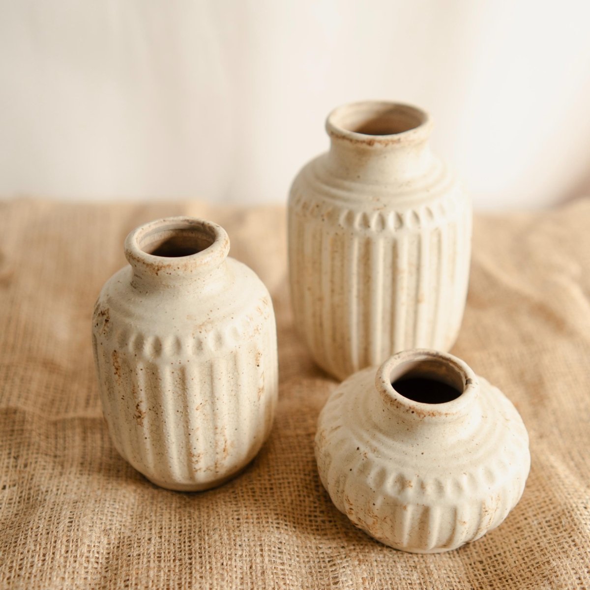 Rustic Pottery Family - Vase Set with Flowers – Home Decor by ArteCasa available on Brown Living™. . SKU: V - 355. Img 1.