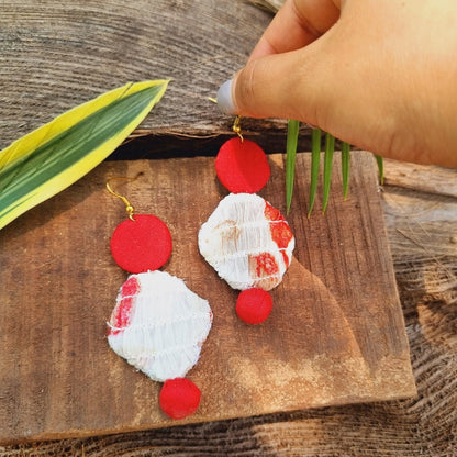 Ruya Upcycled Textile Earring - Red and White | Verified Sustainable by Brown Living™