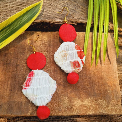 Ruya Upcycled Textile Earring - Red and White | Verified Sustainable by Brown Living™