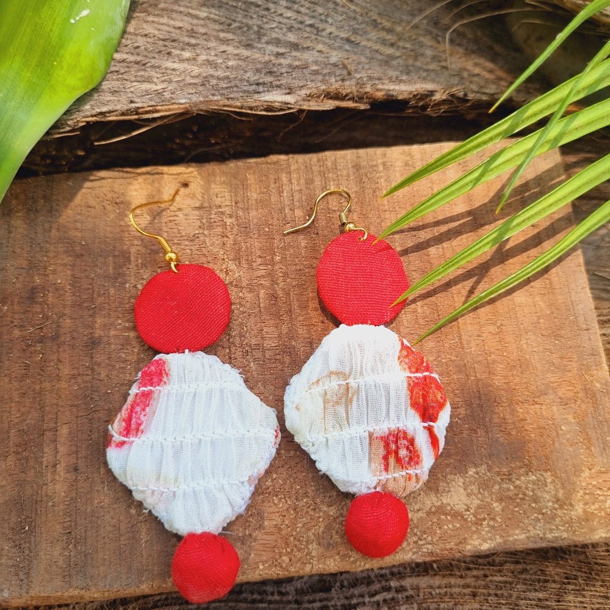 Ruya Upcycled Textile Earring - Red and White | Verified Sustainable by Brown Living™