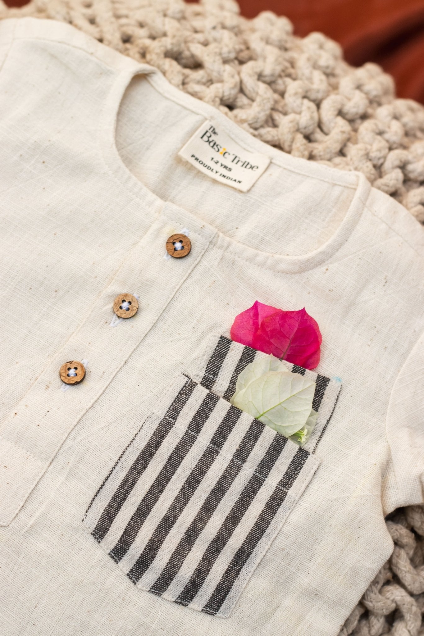 Saadgi Top | Natural White Hand - Spun Cotton Unisex Top – Kids Daywear Sets on Brown Living™. SKU: XBNKTA. Img 1.