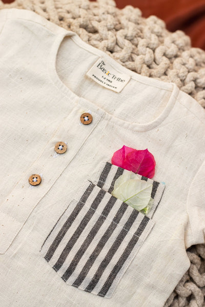 Saadgi Top | Natural White Hand - Spun Cotton Unisex Top – Kids Daywear Sets on Brown Living™. SKU: XBNKTA. Img 1.
