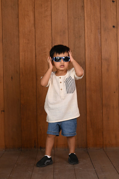 Saadgi Top | Natural White Hand - Spun Cotton Unisex Top – Kids Daywear Sets on Brown Living™. SKU: XBNKTA. Img 2.