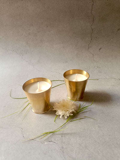 Saanjh Soy Wax Glass Candles – Set of 2 Big | Handcrafted Decorative – Candles & Fragrances on Brown Living™. SKU: SMJC01. Img 1.