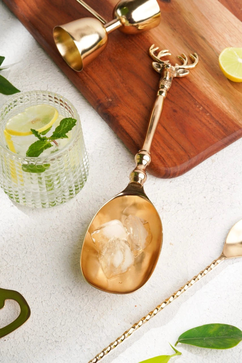 Saarang Bar Set | Lead - free Brass | Set of 4 l Available in Two Finish – Gift Giving by Pravaah India available on Brown Living™. Gold . SKU: HD007_G_BL. Img 5.