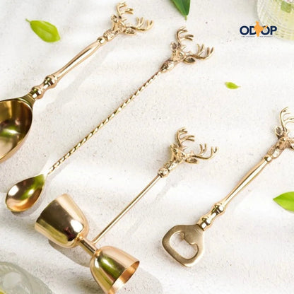 Saarang Bar Set | Lead - free Brass | Set of 4 l Available in Two Finish – Gift Giving on Brown Living™. SKU: HD007_G_BL. Img 11.