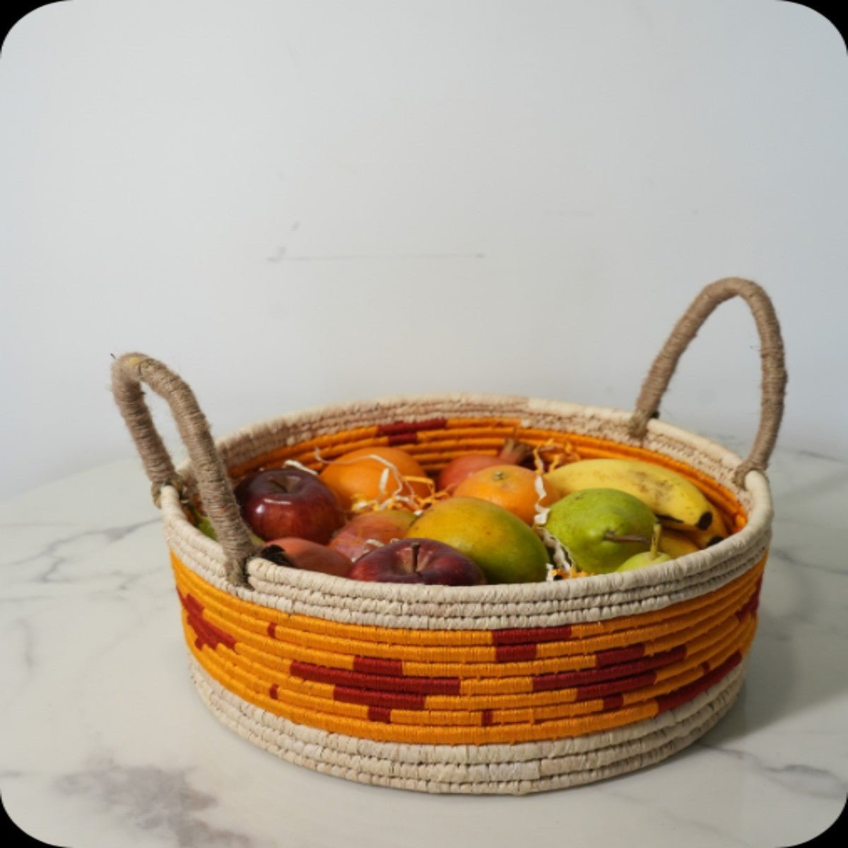 Sabai Grass Multi - purpose Basket with handle – Baskets & Boxes by Swadeh available on Brown Living™. Marigold Blaze Origin . SKU: C0_sab_00063. Img 1.