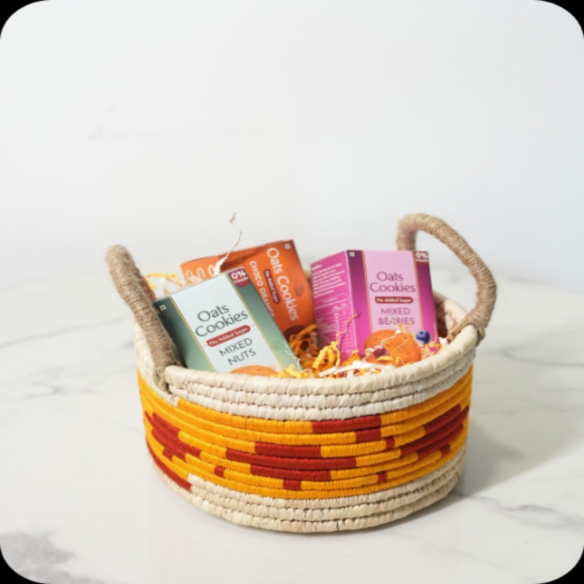 Sabai Grass Multi - purpose Basket with handle | Set of 2 – Baskets & Boxes by Swadeh available on Brown Living™. Marigold Blaze . SKU: C0_sab_00056. Img 1.
