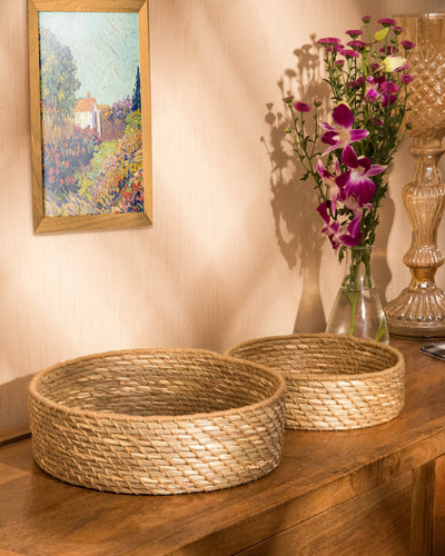 Sabai & Jute Round Utility Baskets (Set of 2) – Baskets & Boxes on Brown Living™. SKU: SBJBAS005F. Img 1.