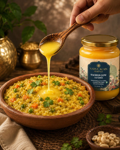 Sacred Cow A2 Ghee 1 Ltr – Pure Traditional Bilona Desi Ghee – Ghee on Brown Living™. SKU: I00214. Img 2.